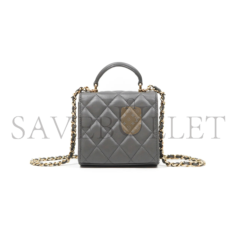 CHANEL MINI HANDLE CLUTCH WITH CHAIN GREY LAMBSKIN AP2682 (12*11*5cm)